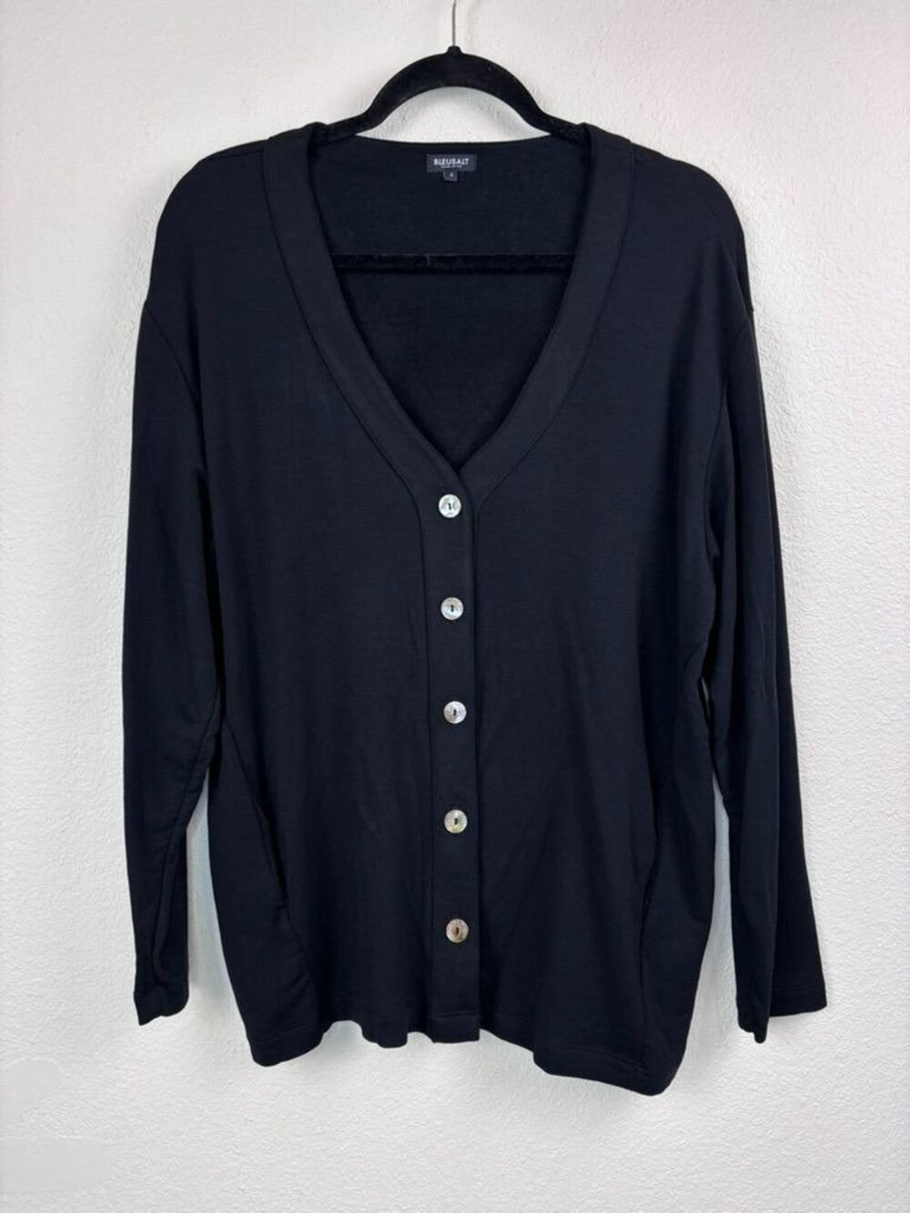 BleuSalt women's 3 large black the oversized cardigan v-neck lagenlook casual
